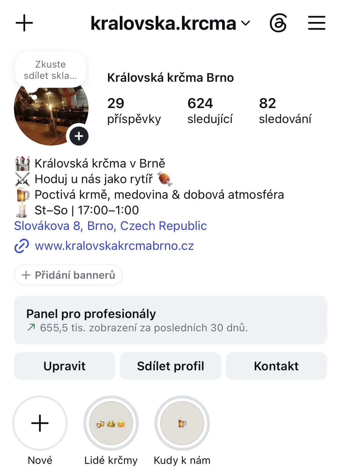 Screenshot profilu Královská krčma — 2. měsíc